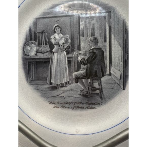 Antique Sterling China Courtship of Miles Standish Plate rare 1915 - Picture 5 of 7